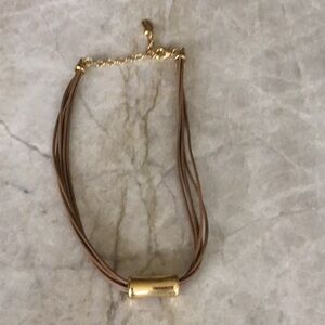 Laura Ashley Gold and Brown Necklace with Suede Cord